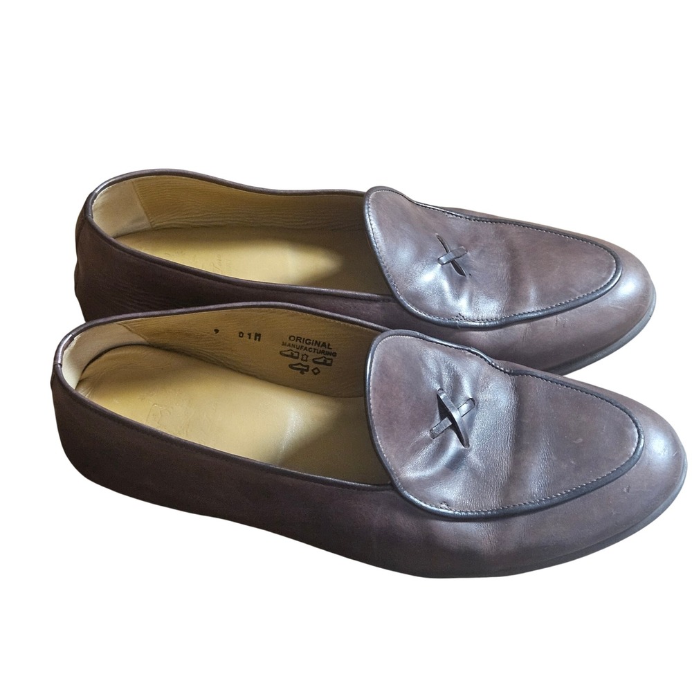 Del Toro Mens Leather Loafers Cross Stitch Slip On 9 Made in Italy Quiet Luxury